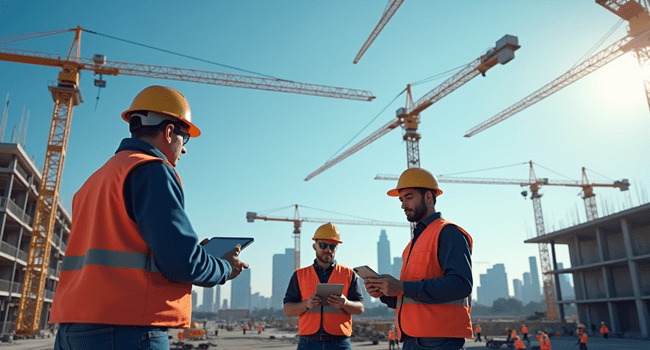 Construction site with digital tools